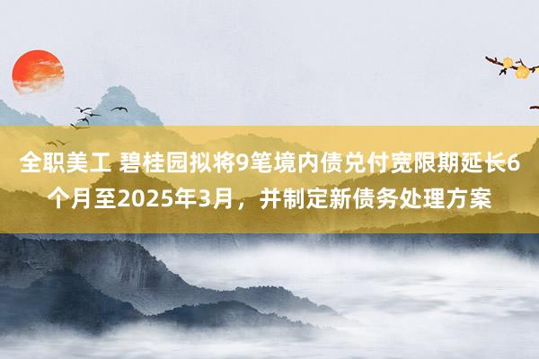 全职美工 碧桂园拟将9笔境内债兑付宽限期延长6个月至2025年3月，并制定新债务处理方案