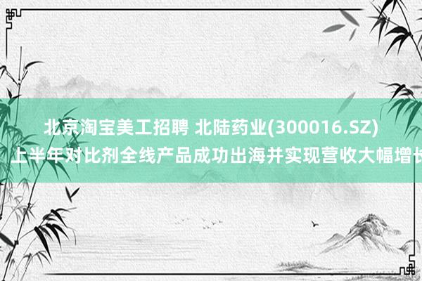 北京淘宝美工招聘 北陆药业(300016.SZ)：上半年对比剂全线产品成功出海并实现营收大幅增长